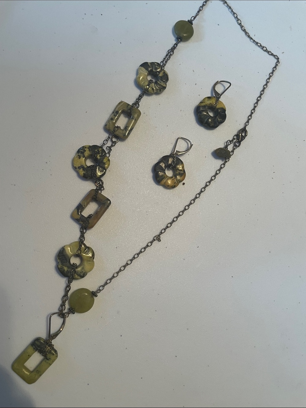 Handcrafted Olive Green Floral Resin Necklace and Earring Set